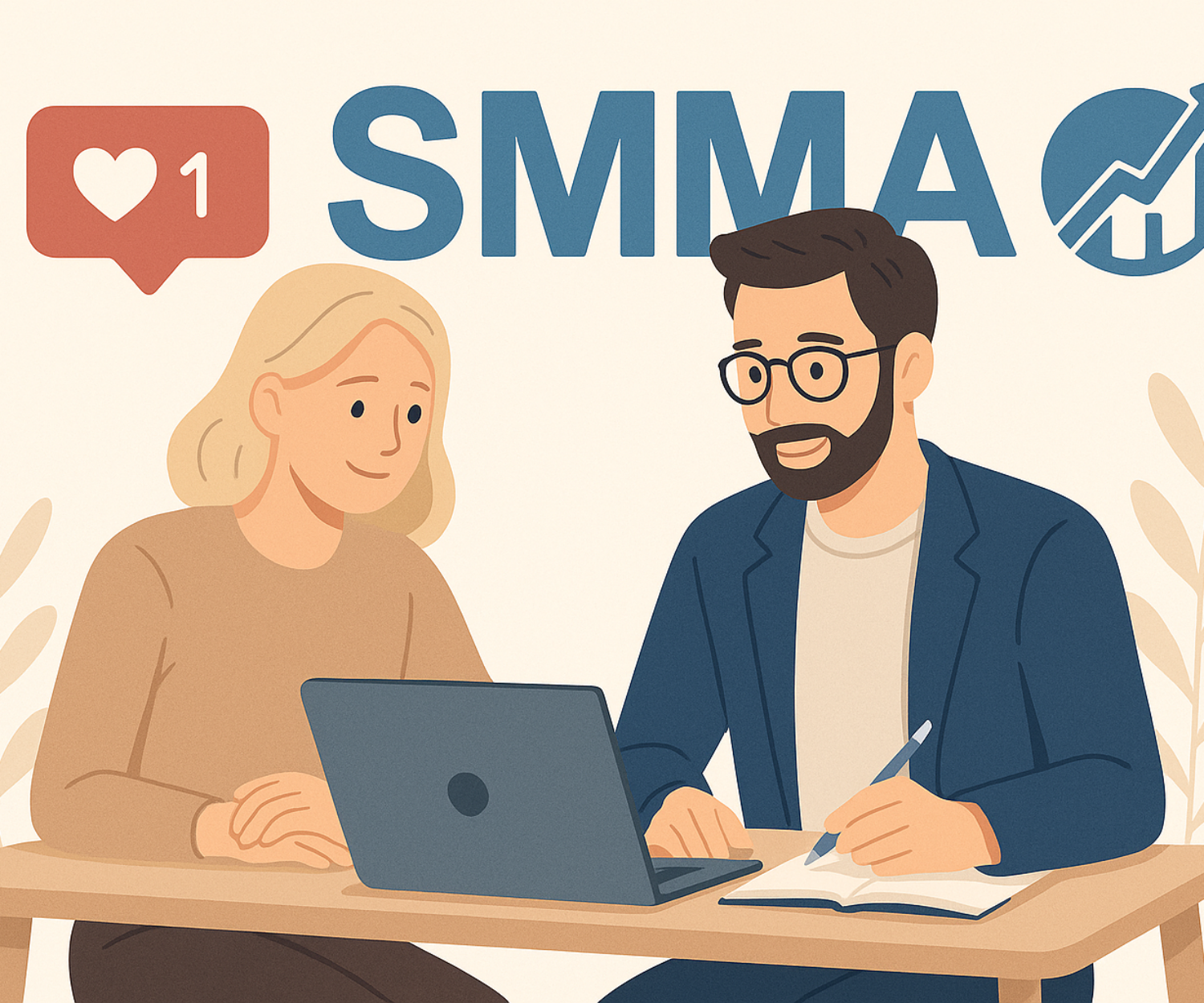 SMM XİDM, Kiçik biznes sahibi peşəkar SMM mütəxəssisi ilə sosial media strategiyası planlaşdırır